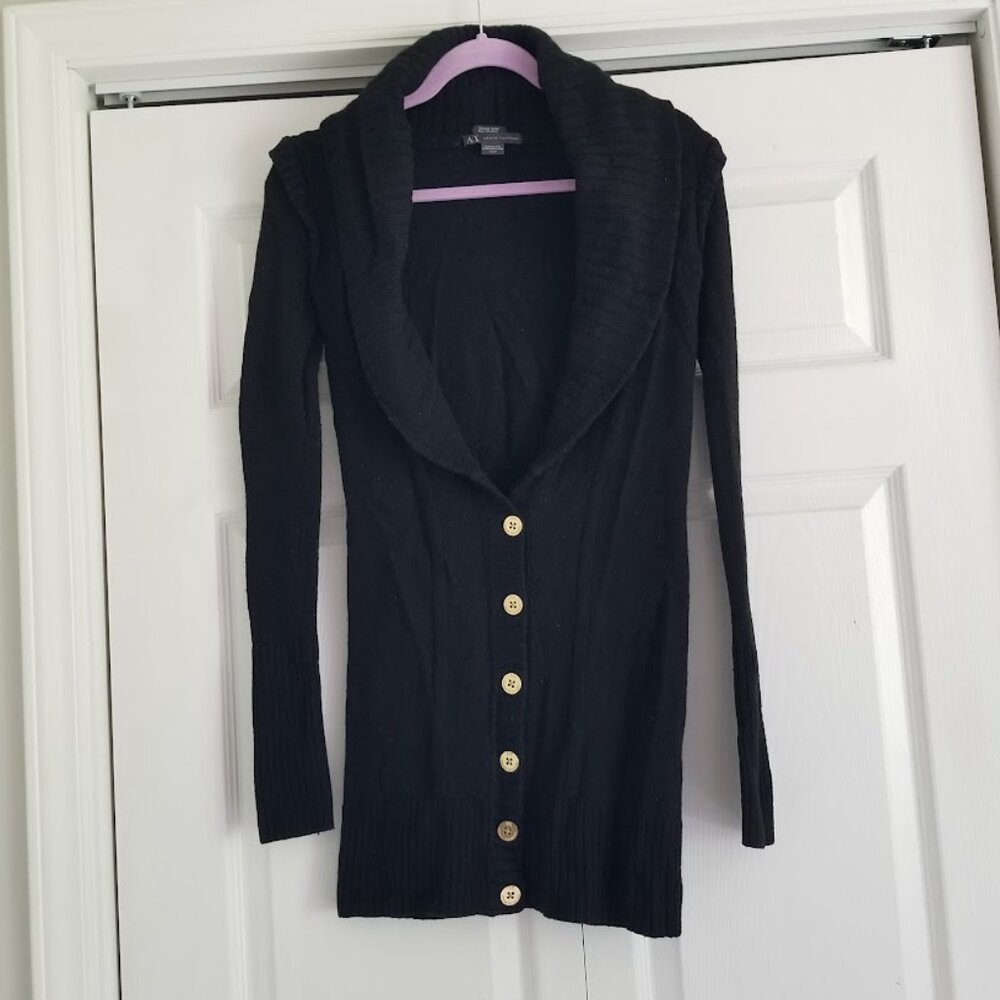 Armani Exchange Women's Cardigan X-Small Black Gold Cashmere Angora Wool Silk